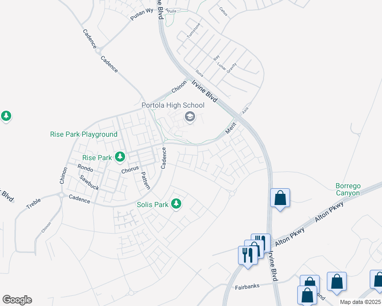 map of restaurants, bars, coffee shops, grocery stores, and more near 121 Baluster in Irvine