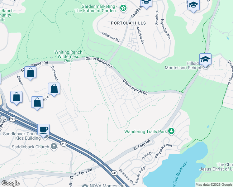 map of restaurants, bars, coffee shops, grocery stores, and more near 1120 Portola Oaks Drive in Lake Forest
