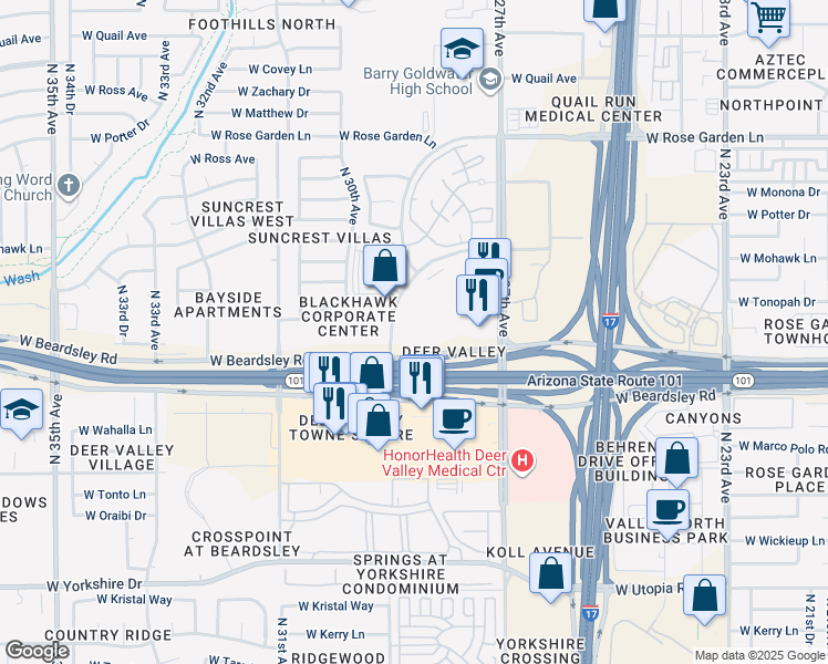 map of restaurants, bars, coffee shops, grocery stores, and more near 20221 North 29th Avenue in Phoenix