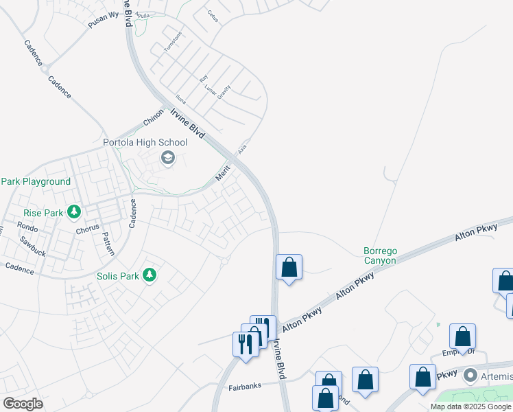 map of restaurants, bars, coffee shops, grocery stores, and more near 9201 Irvine Boulevard in Irvine