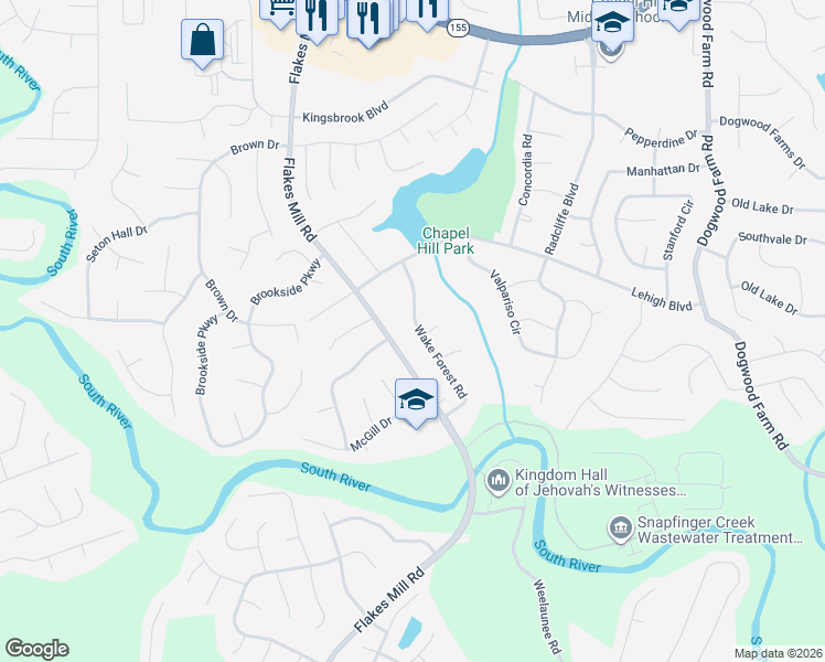 map of restaurants, bars, coffee shops, grocery stores, and more near 3803 Wake Forest Road in Decatur