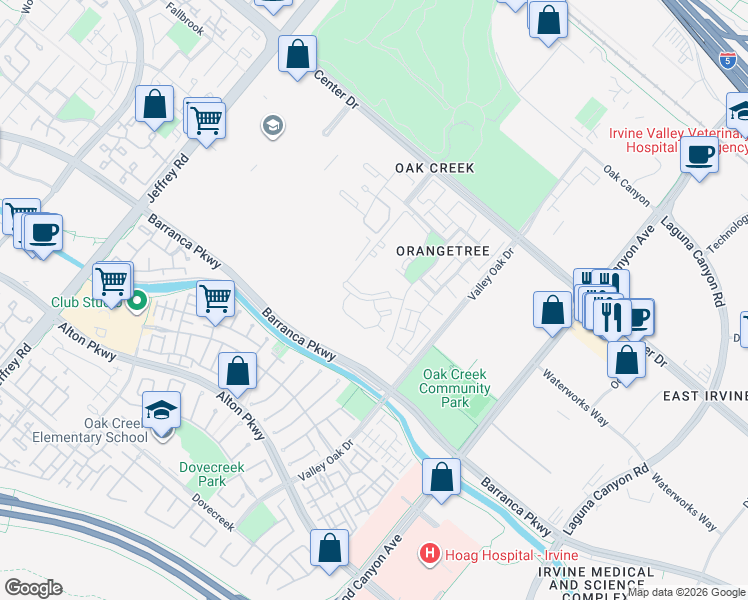 map of restaurants, bars, coffee shops, grocery stores, and more near 122 Tangelo in Irvine