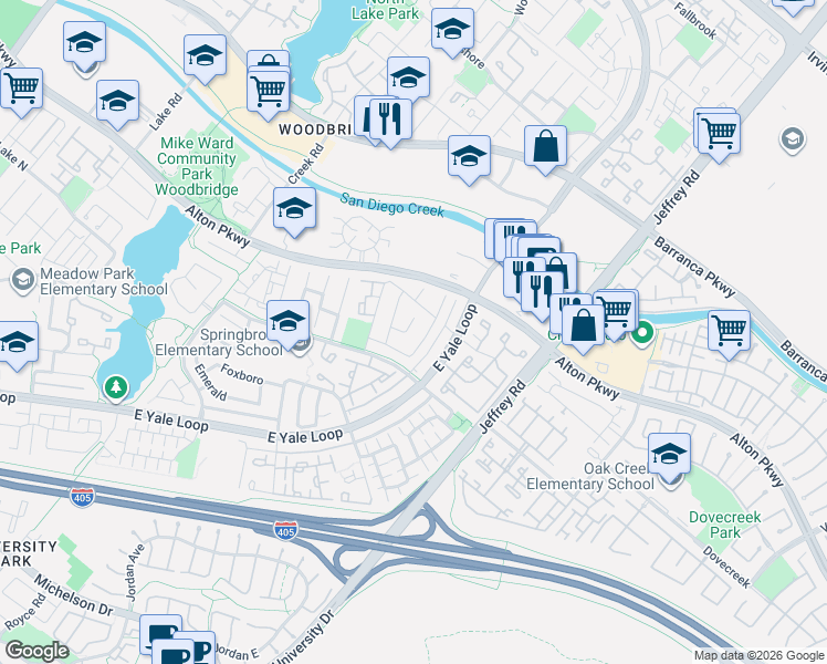 map of restaurants, bars, coffee shops, grocery stores, and more near 20 Buttonwood in Irvine