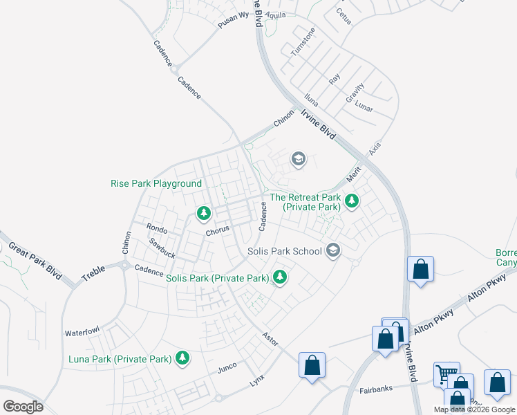 map of restaurants, bars, coffee shops, grocery stores, and more near 220 Keeper in Irvine