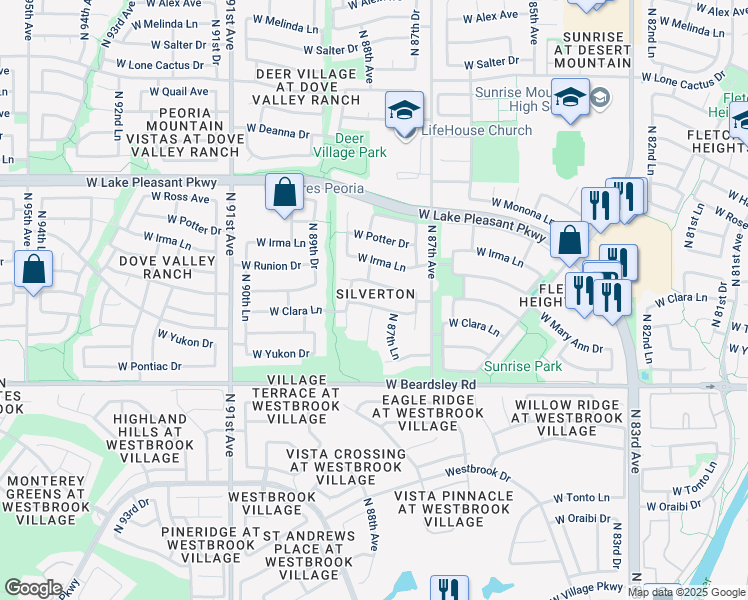 map of restaurants, bars, coffee shops, grocery stores, and more near 8846 West Mary Ann Drive in Peoria