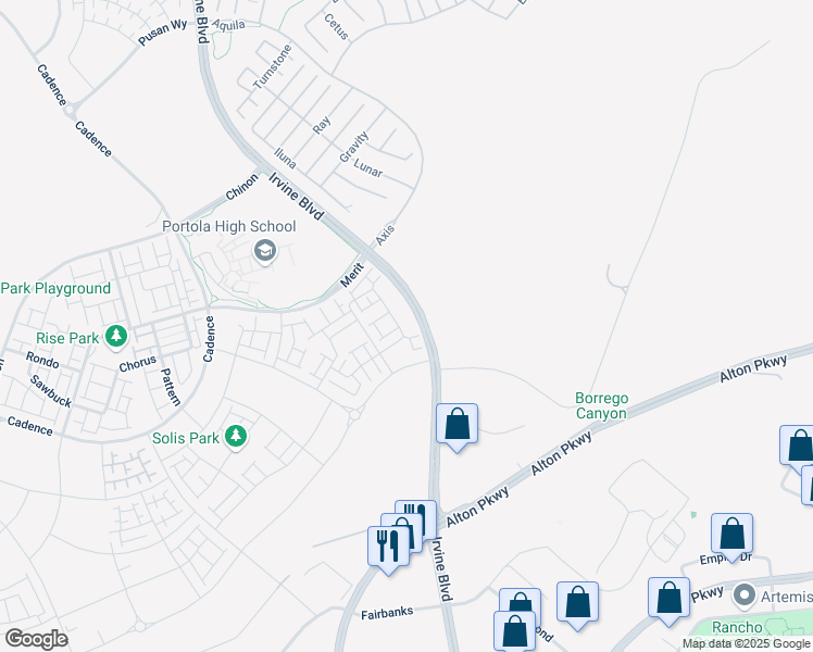 map of restaurants, bars, coffee shops, grocery stores, and more near 9201 Irvine Boulevard in Irvine
