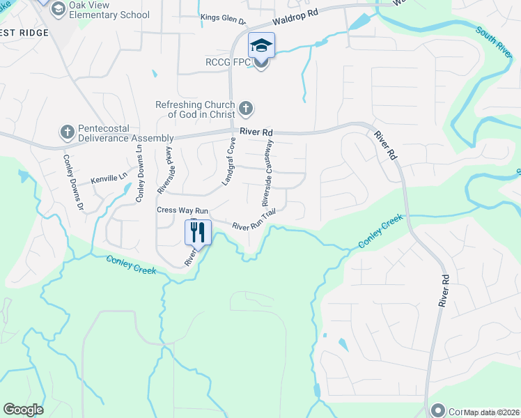 map of restaurants, bars, coffee shops, grocery stores, and more near 3789 Riverside Causeway in Decatur