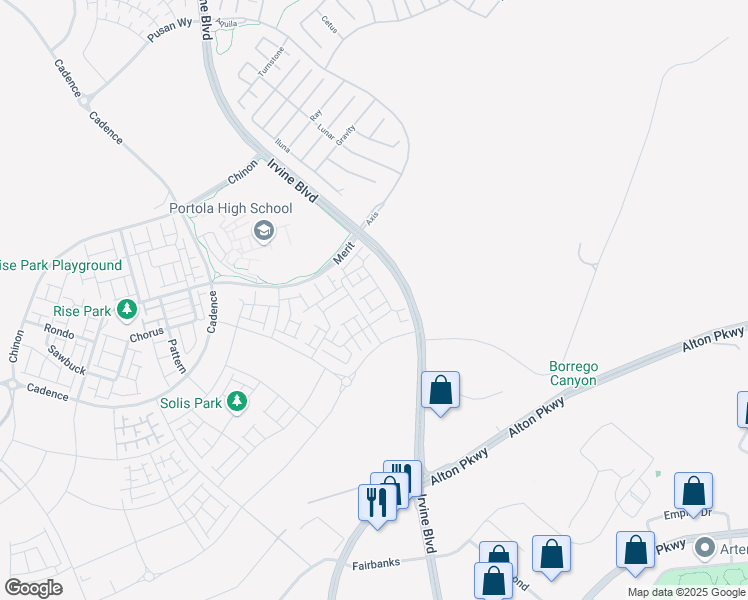 map of restaurants, bars, coffee shops, grocery stores, and more near 124 Sash in Irvine
