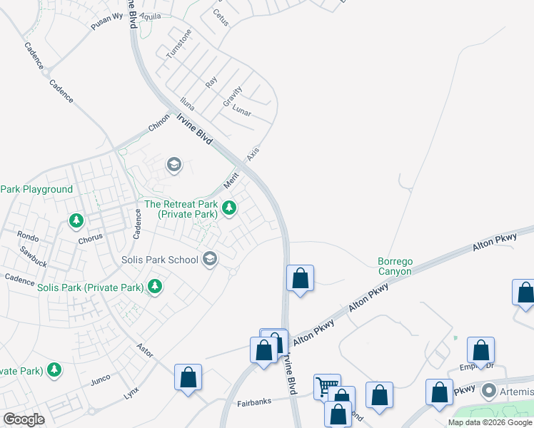 map of restaurants, bars, coffee shops, grocery stores, and more near 9201 Irvine Boulevard in Irvine