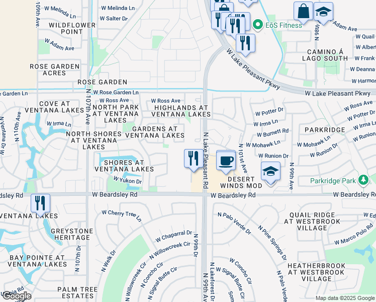 map of restaurants, bars, coffee shops, grocery stores, and more near 20542 North Lake Pleasant Road in Peoria