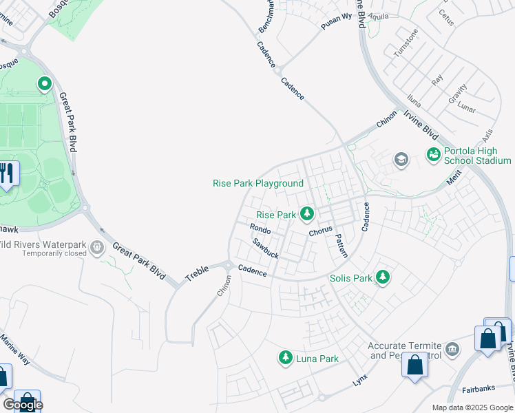 map of restaurants, bars, coffee shops, grocery stores, and more near 229 Sawbuck in Irvine