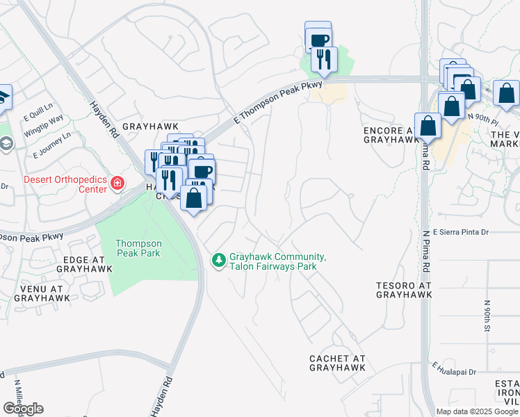 map of restaurants, bars, coffee shops, grocery stores, and more near 20258 North 83rd Place in Scottsdale