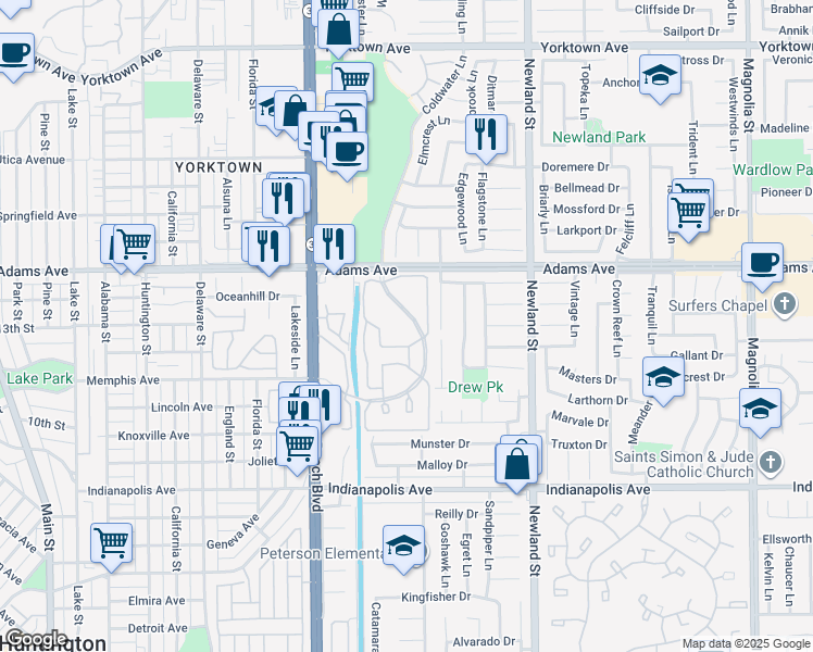 map of restaurants, bars, coffee shops, grocery stores, and more near 8161 Cape Hope Circle in Huntington Beach
