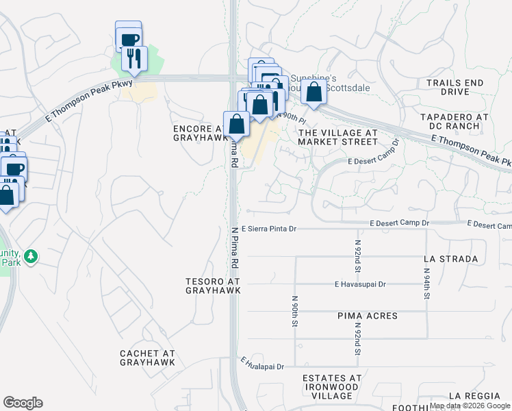 map of restaurants, bars, coffee shops, grocery stores, and more near 8851 East Mountain Spring Road in Scottsdale