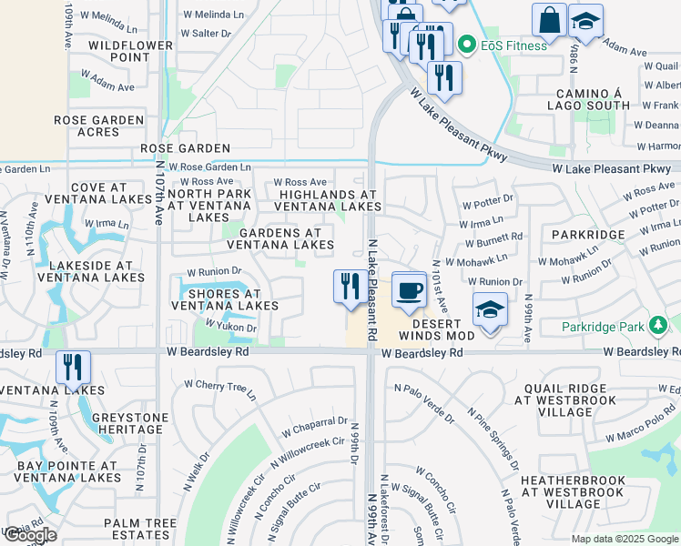 map of restaurants, bars, coffee shops, grocery stores, and more near 20542 North Lake Pleasant Road in Peoria