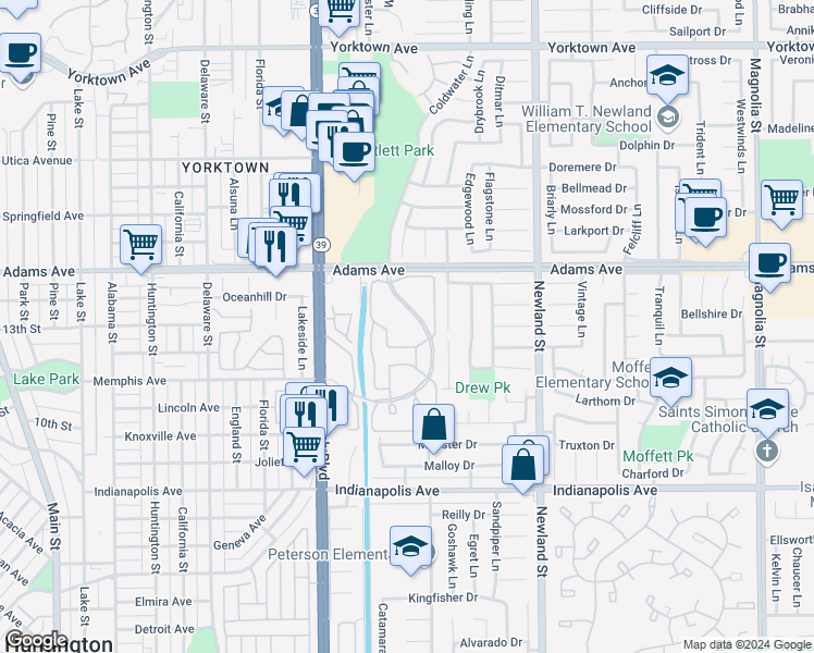 map of restaurants, bars, coffee shops, grocery stores, and more near 8161 Cape Hope Circle in Huntington Beach