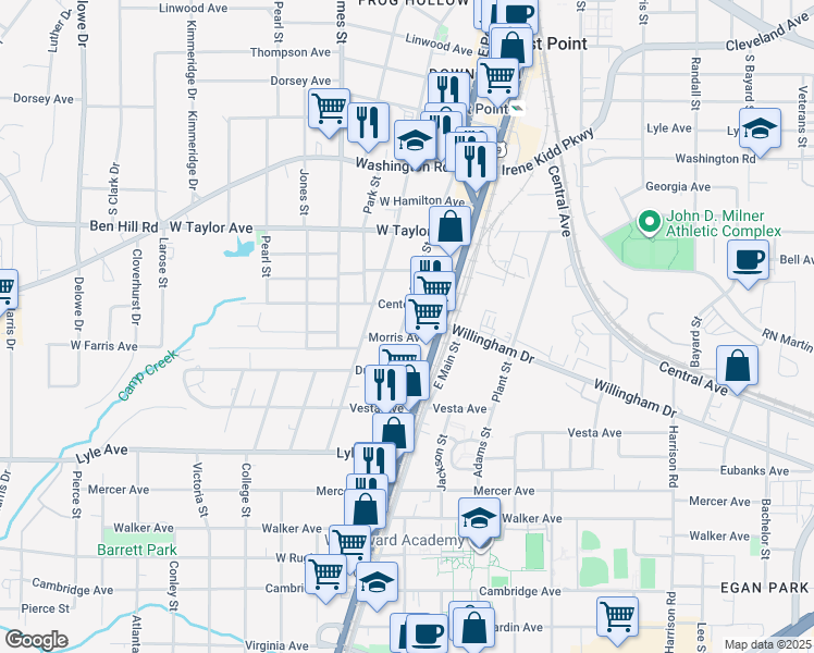 map of restaurants, bars, coffee shops, grocery stores, and more near in East Point