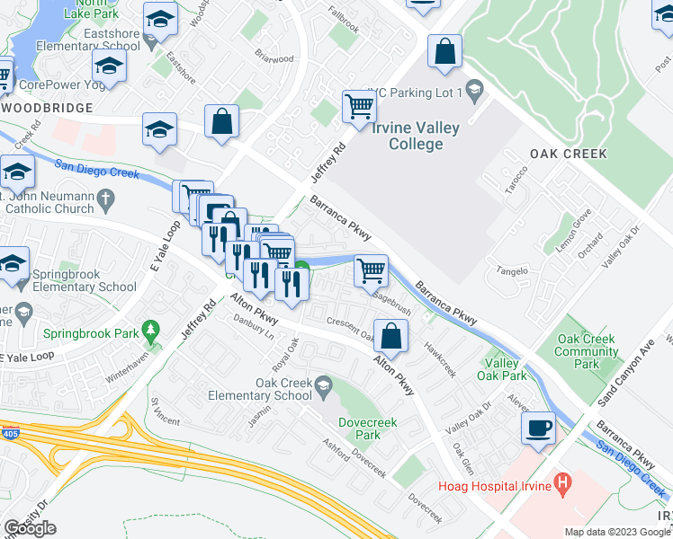 map of restaurants, bars, coffee shops, grocery stores, and more near 6 Bluebell in Irvine