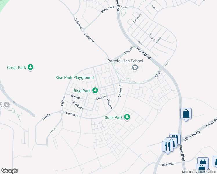 map of restaurants, bars, coffee shops, grocery stores, and more near 272 Merit in Irvine