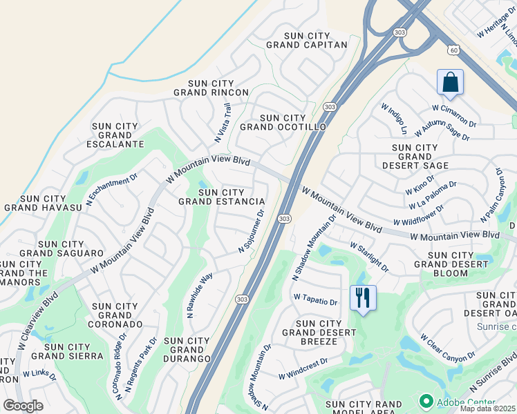 map of restaurants, bars, coffee shops, grocery stores, and more near 20469 North Sojourner Drive in Surprise