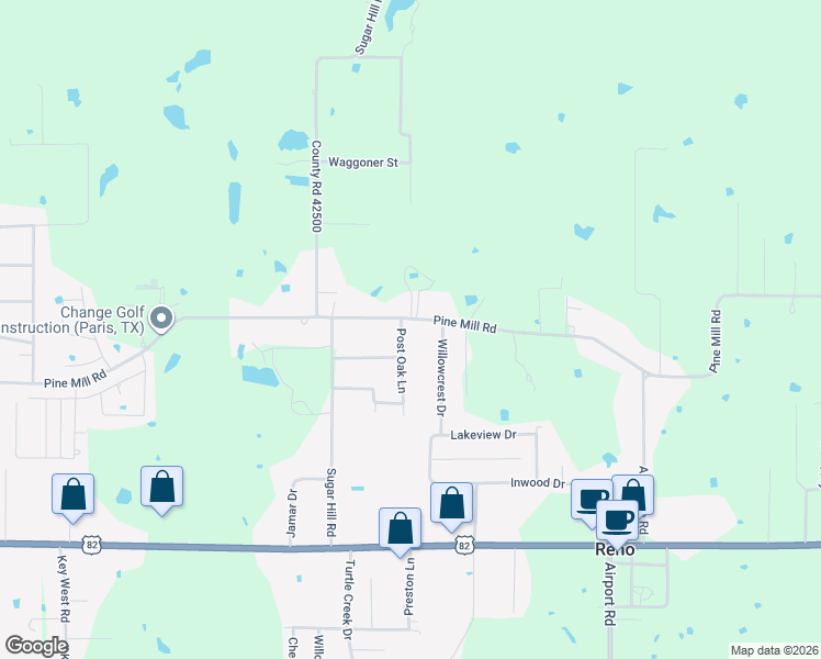 map of restaurants, bars, coffee shops, grocery stores, and more near 6120 Pine Mill Road in Reno