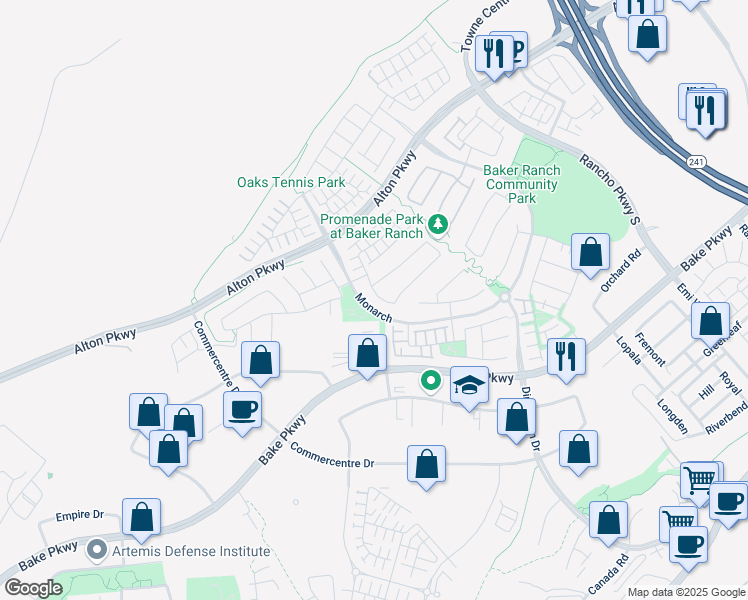 map of restaurants, bars, coffee shops, grocery stores, and more near in Lake Forest