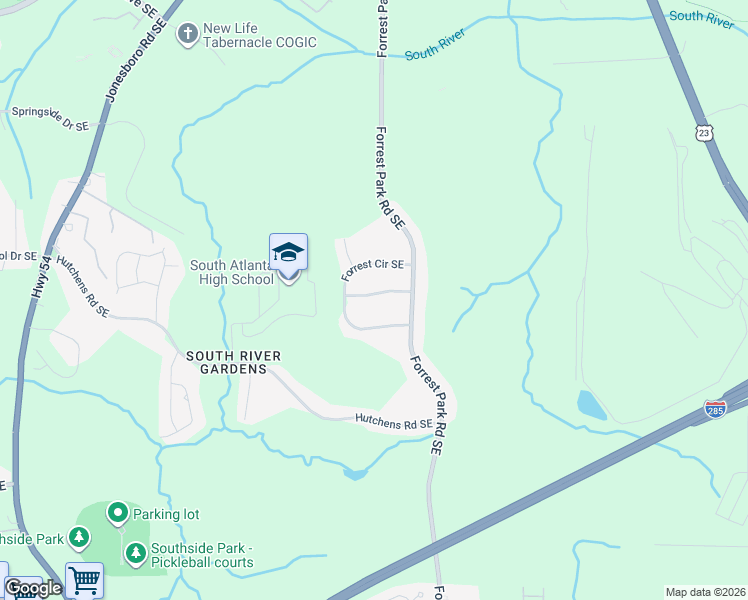 map of restaurants, bars, coffee shops, grocery stores, and more near 961 Forrest Drive Southeast in Atlanta