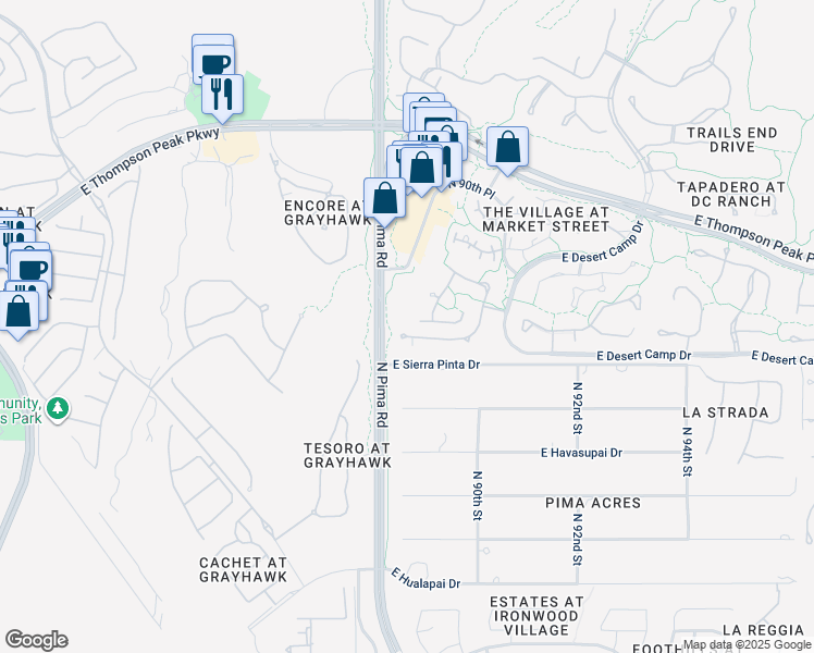 map of restaurants, bars, coffee shops, grocery stores, and more near 8851 East Mountain Spring Road in Scottsdale