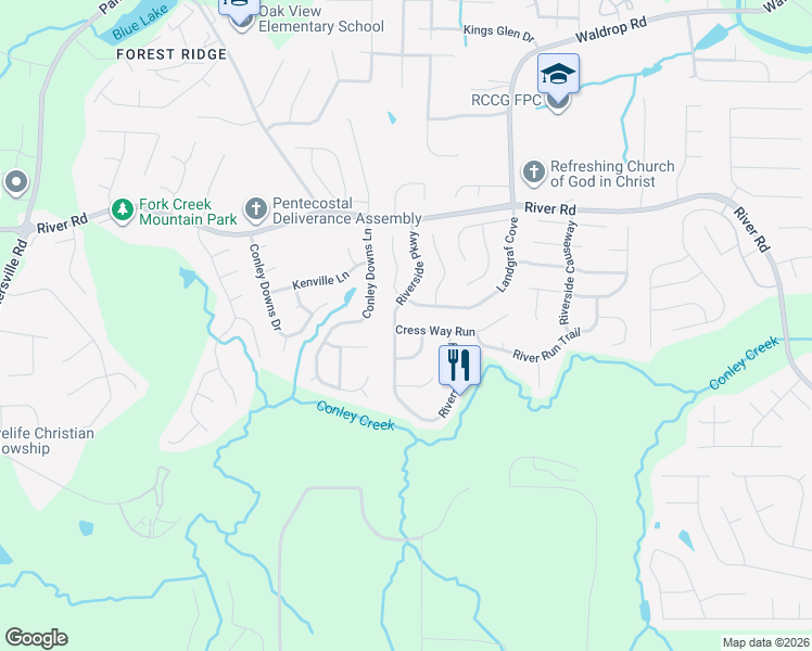 map of restaurants, bars, coffee shops, grocery stores, and more near 4073 Cress Way Run in Decatur