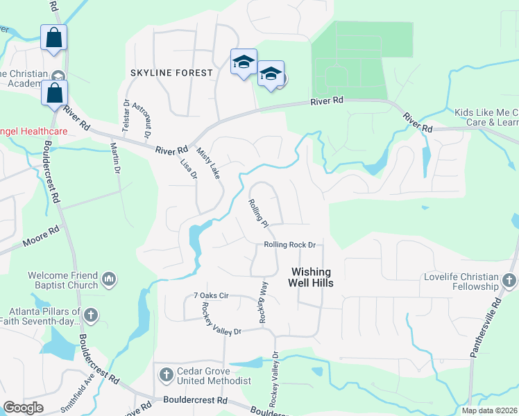 map of restaurants, bars, coffee shops, grocery stores, and more near 3800 Rolling Place in Conley