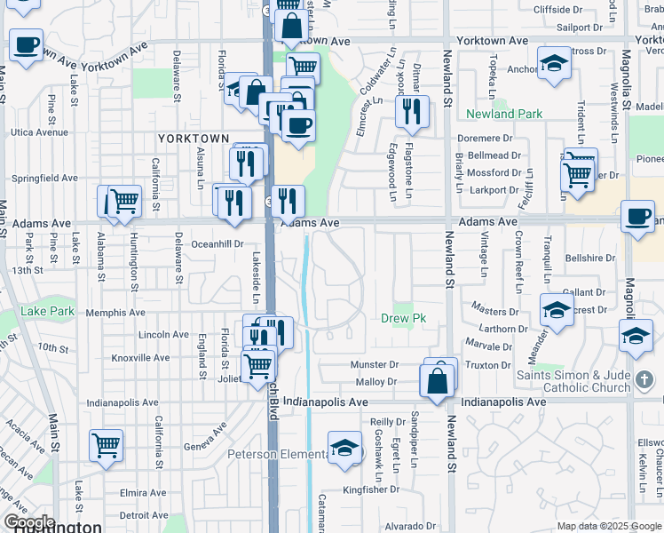 map of restaurants, bars, coffee shops, grocery stores, and more near 8161 Cape Hope Circle in Huntington Beach