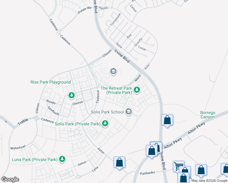 map of restaurants, bars, coffee shops, grocery stores, and more near 129 Baluster in Irvine