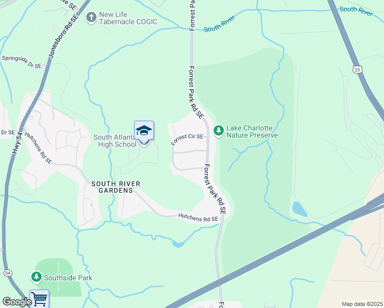 map of restaurants, bars, coffee shops, grocery stores, and more near 971 Forrest Drive Southeast in Atlanta