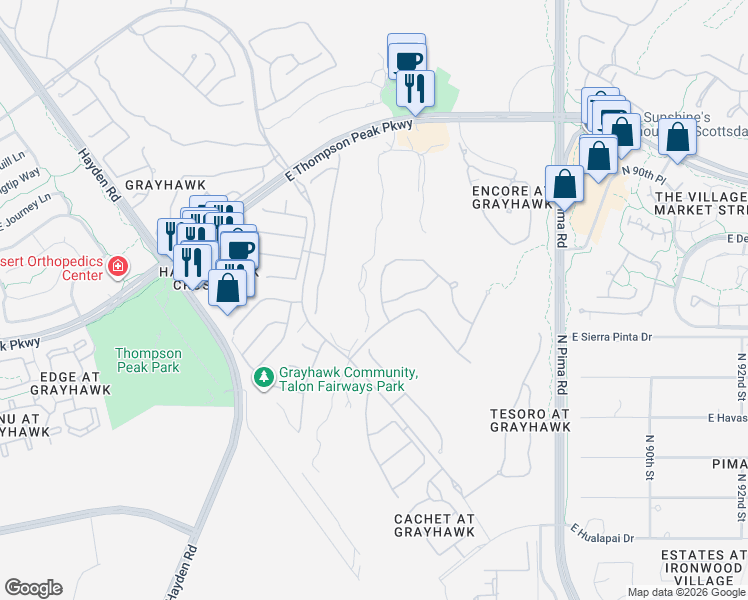 map of restaurants, bars, coffee shops, grocery stores, and more near 20270 North 84th Way in Scottsdale