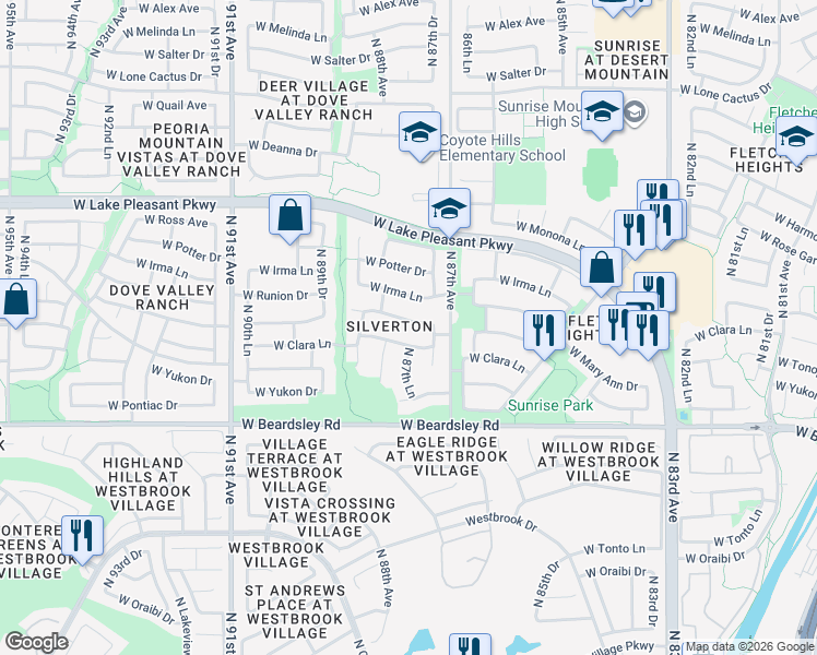 map of restaurants, bars, coffee shops, grocery stores, and more near 8745 West Runion Drive in Peoria