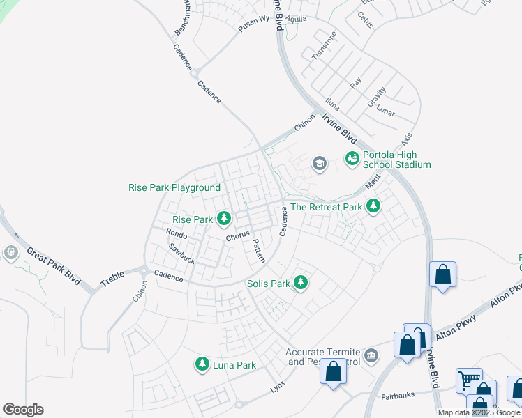 map of restaurants, bars, coffee shops, grocery stores, and more near 302 Merit in Irvine