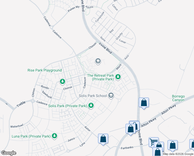 map of restaurants, bars, coffee shops, grocery stores, and more near 129 Baluster in Irvine