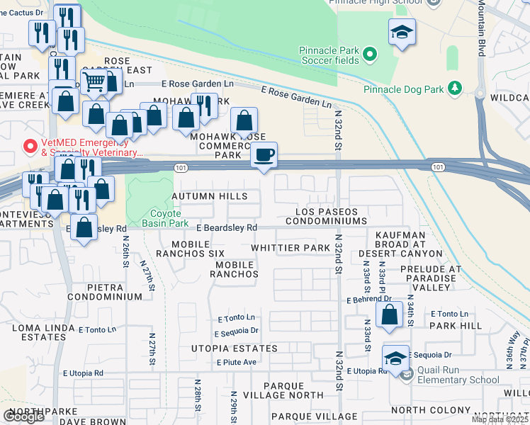 map of restaurants, bars, coffee shops, grocery stores, and more near 2953 East Blackhawk Drive in Phoenix