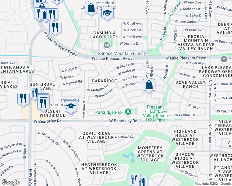 map of restaurants, bars, coffee shops, grocery stores, and more near 20488 North 96th Lane in Peoria