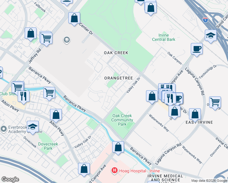 map of restaurants, bars, coffee shops, grocery stores, and more near 10 Windrow in Irvine
