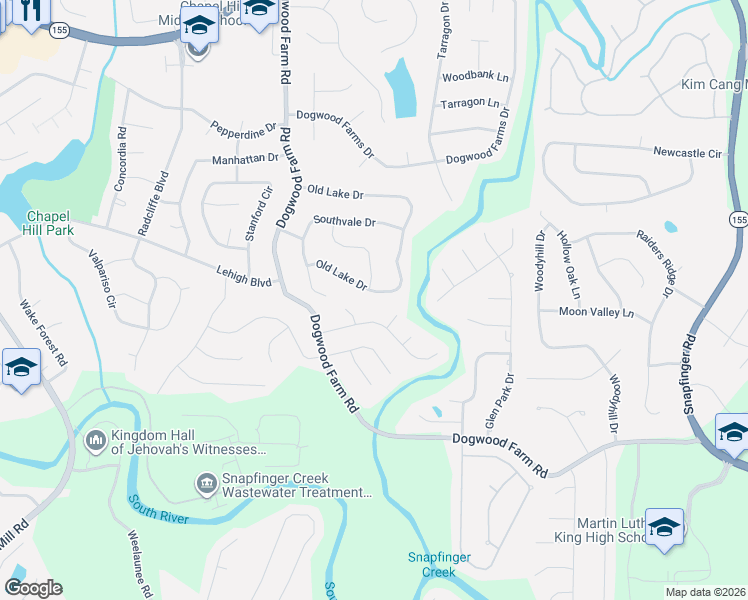 map of restaurants, bars, coffee shops, grocery stores, and more near 4528 Old Lake Drive in Decatur
