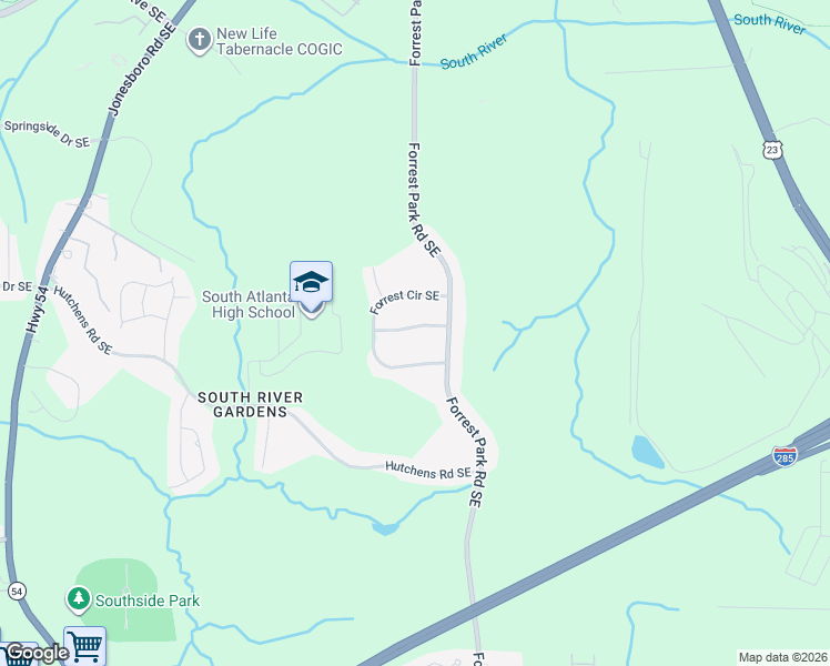 map of restaurants, bars, coffee shops, grocery stores, and more near 971 Forrest Drive Southeast in Atlanta