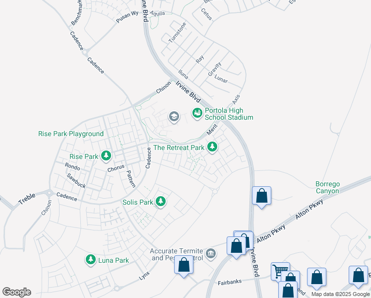 map of restaurants, bars, coffee shops, grocery stores, and more near 302 Merit in Irvine