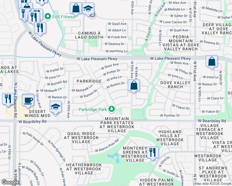 map of restaurants, bars, coffee shops, grocery stores, and more near 9619 W Mary Ann Dr in Peoria