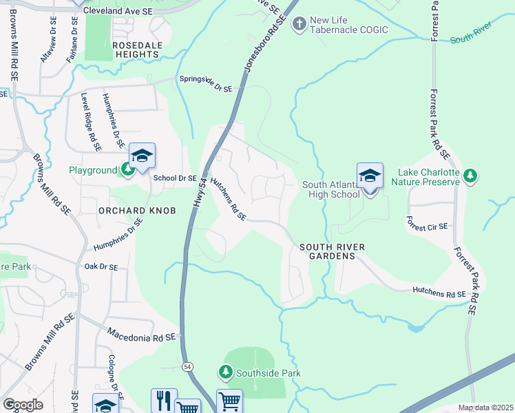 map of restaurants, bars, coffee shops, grocery stores, and more near 623 Waynes Court Southeast in Atlanta