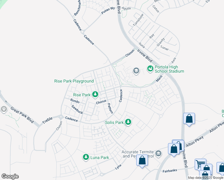 map of restaurants, bars, coffee shops, grocery stores, and more near 340 Merit in Irvine