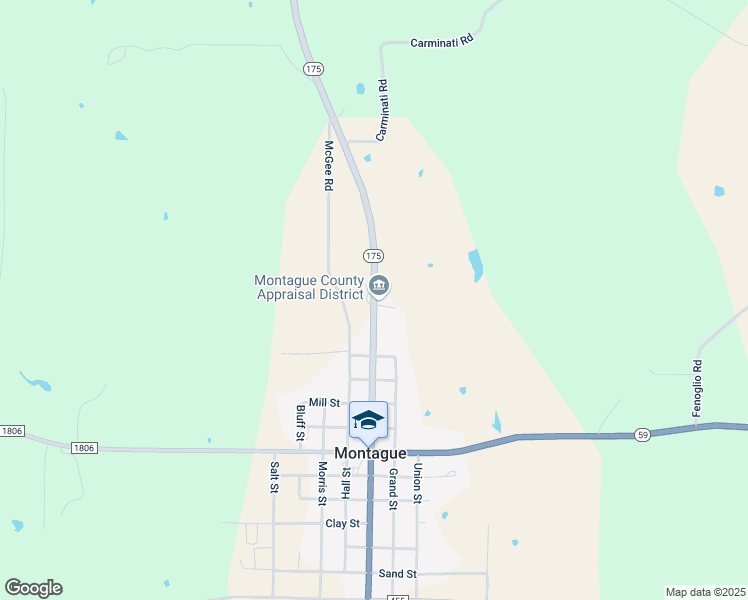 map of restaurants, bars, coffee shops, grocery stores, and more near 7438 Texas 175 in Montague