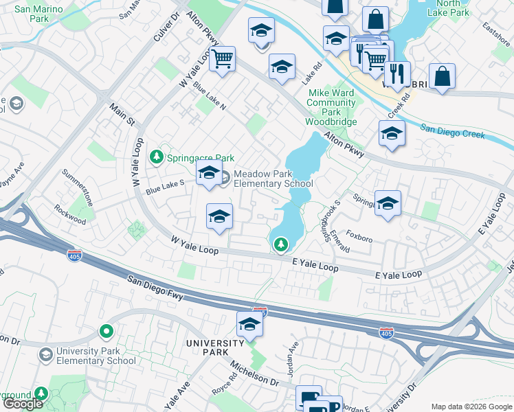 map of restaurants, bars, coffee shops, grocery stores, and more near 23 Longshore in Irvine