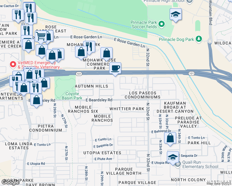 map of restaurants, bars, coffee shops, grocery stores, and more near 2953 East Blackhawk Drive in Phoenix