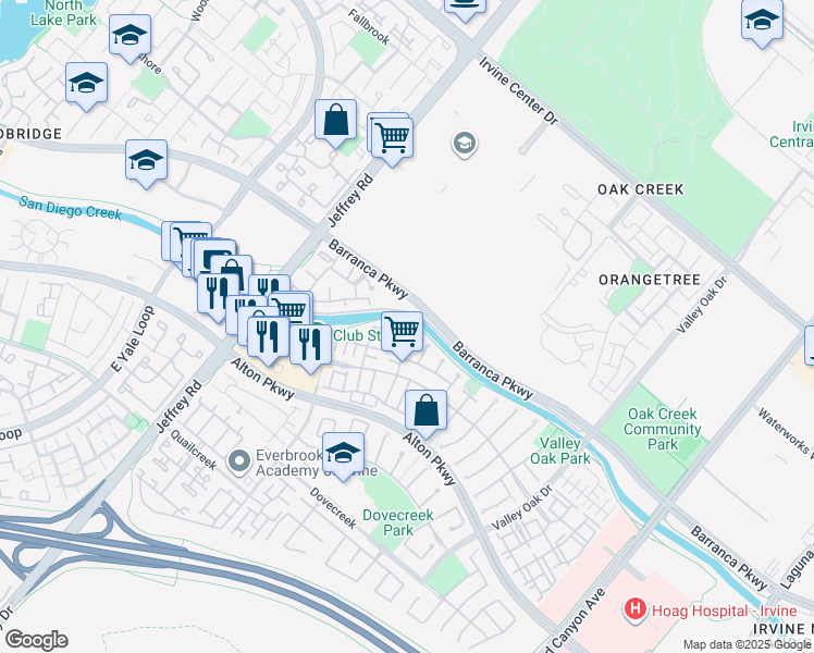 map of restaurants, bars, coffee shops, grocery stores, and more near 3 Periwinkle in Irvine